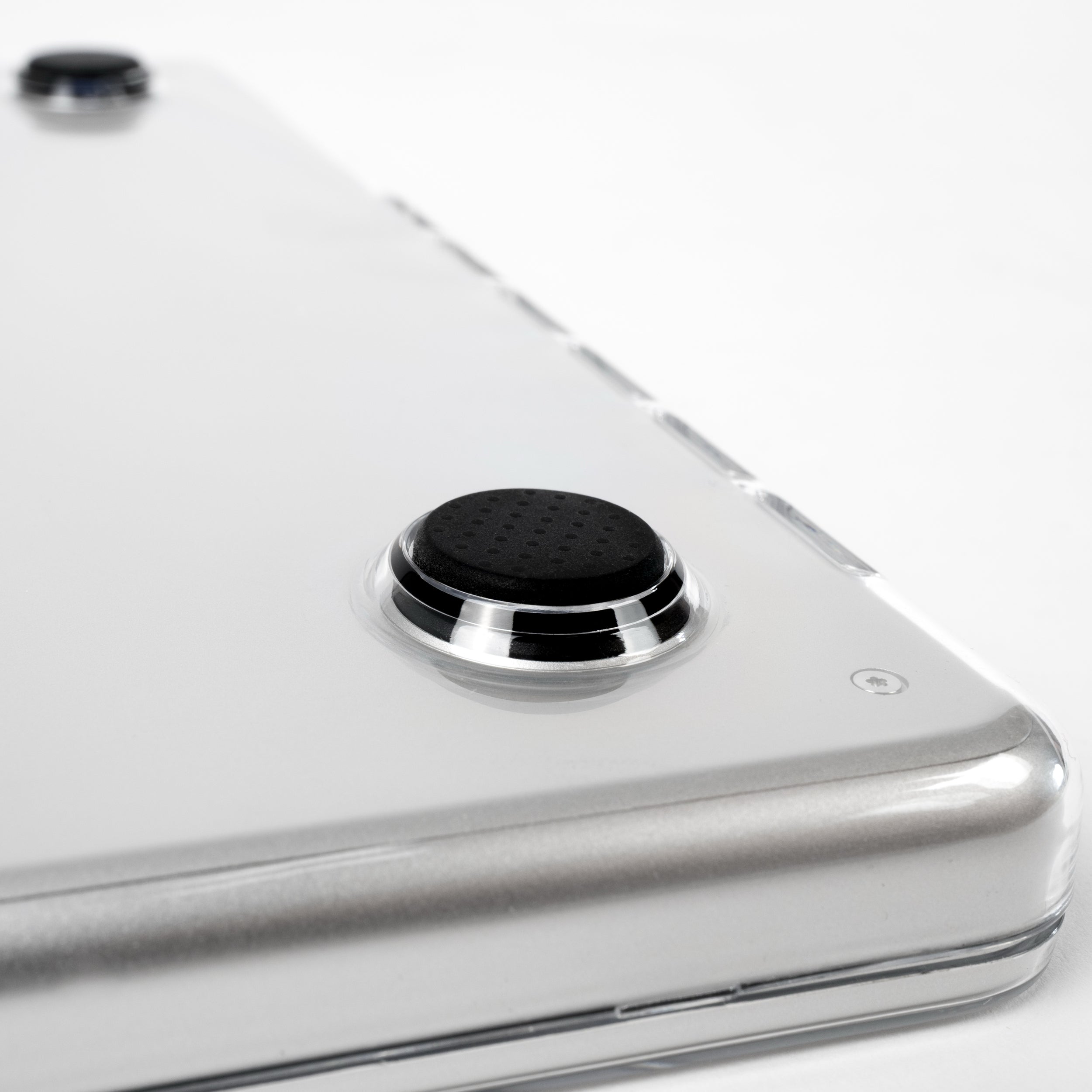 Close-up of Humley clear hard case foot detail on 14-inch MacBook Pro