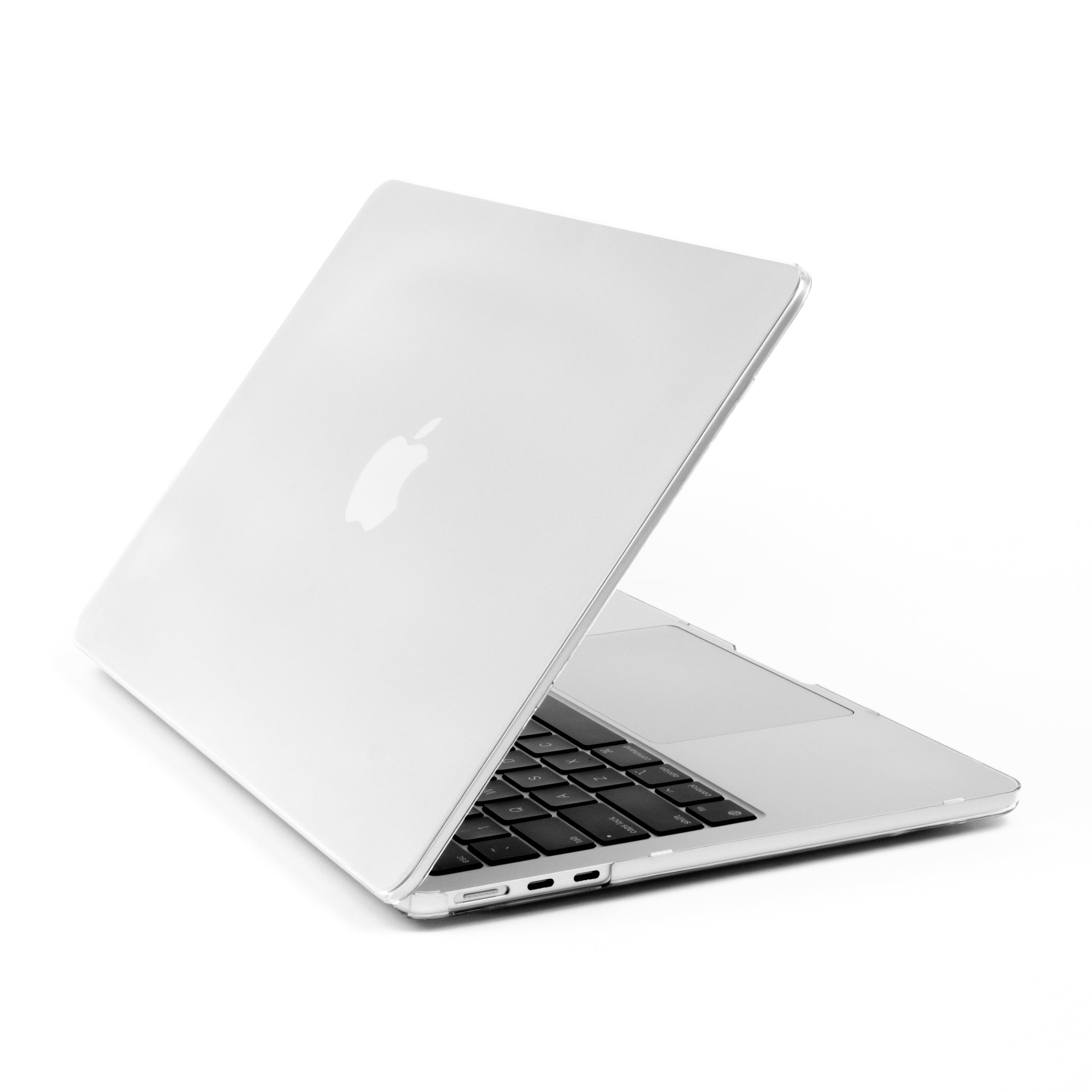 Angled view of M2 MacBook Air with Humley ultra-clear hard case installed