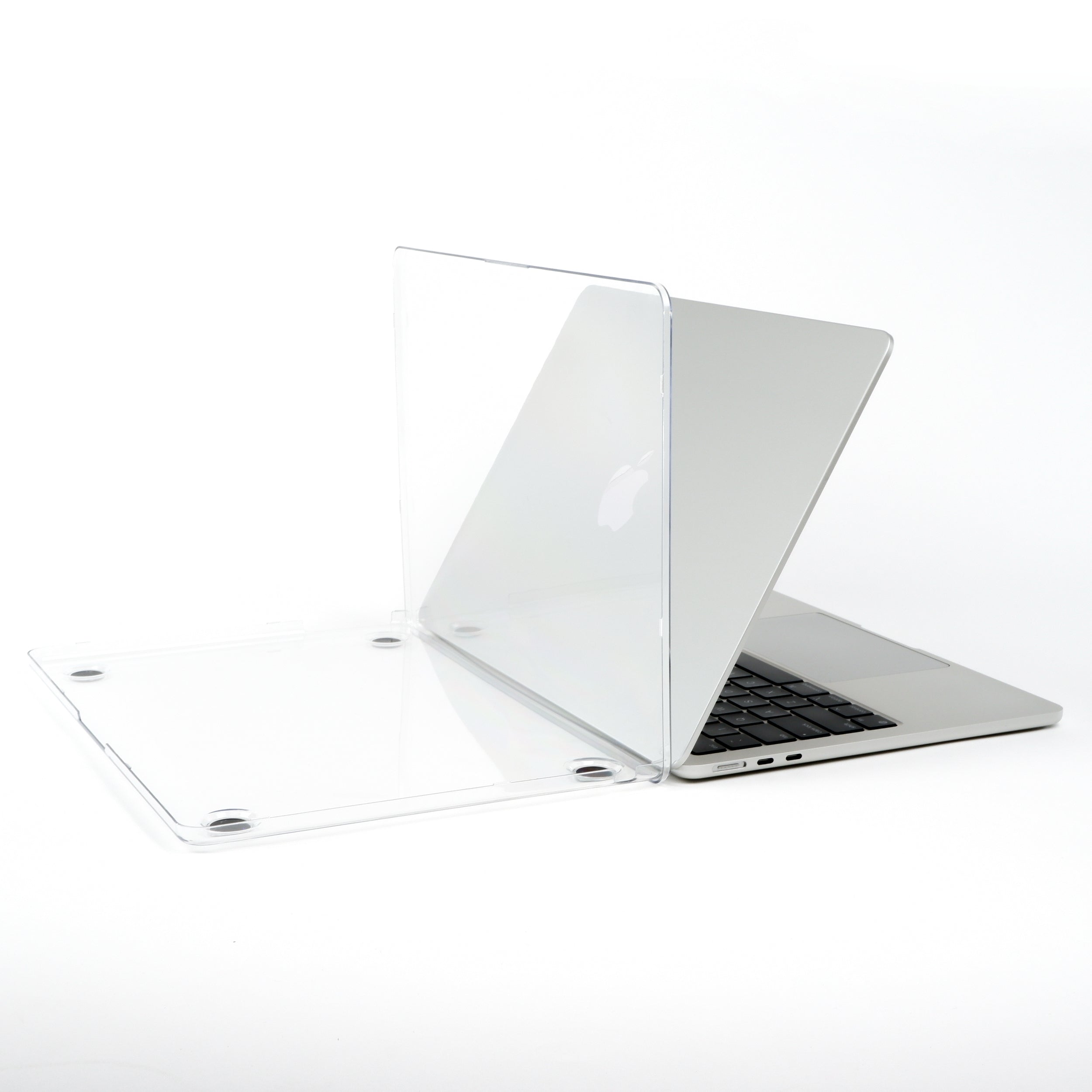 M2 MacBook Air with clear Humley hard case, both top and bottom covers displayed